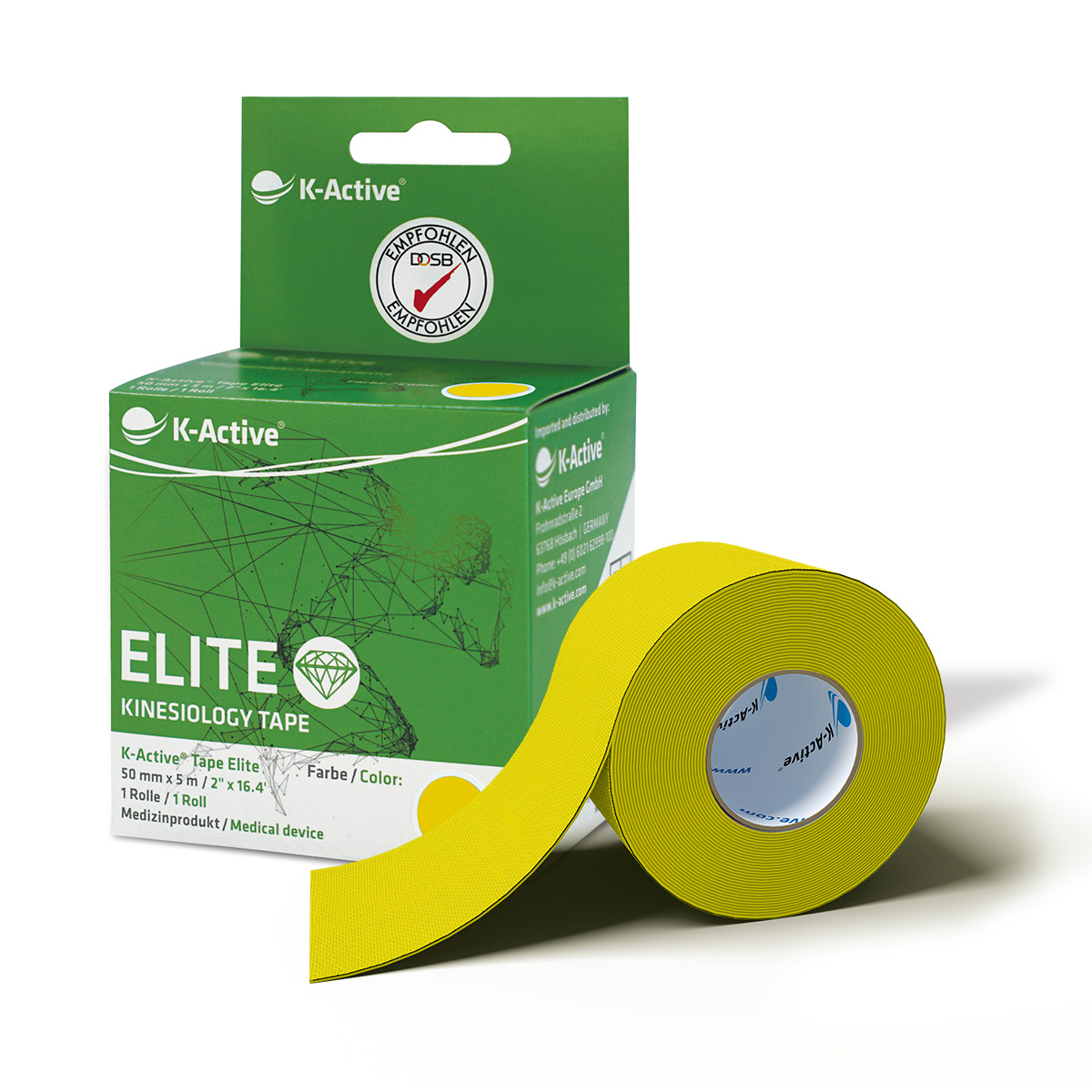 K-Active® Tape Elite Kactive_Tapeverpackung_Elite_Gelb_1er_mitRolle
