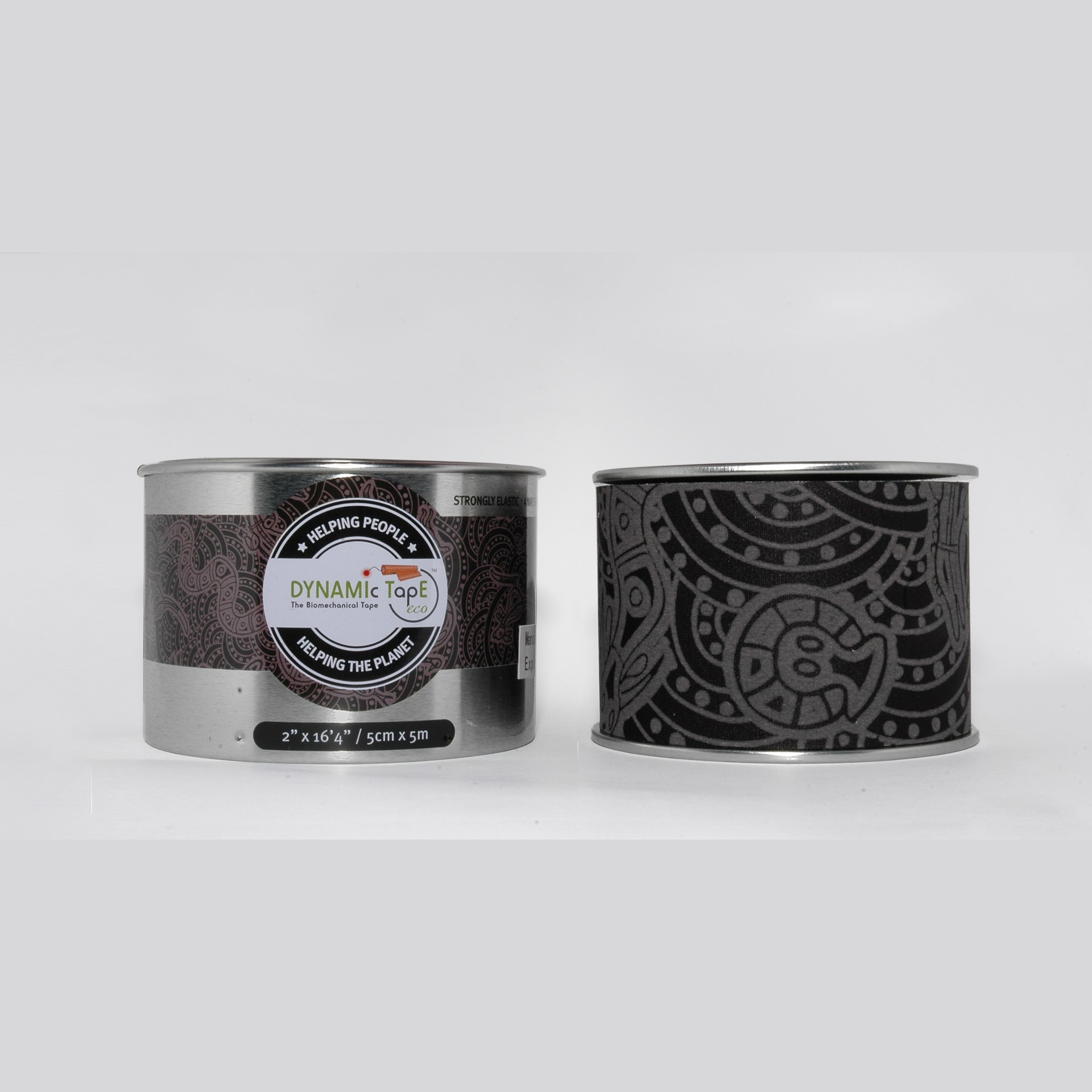 Dose und Rolle Dynamic Tape ECO 5 cm, Schwarz mit grauem Muster
