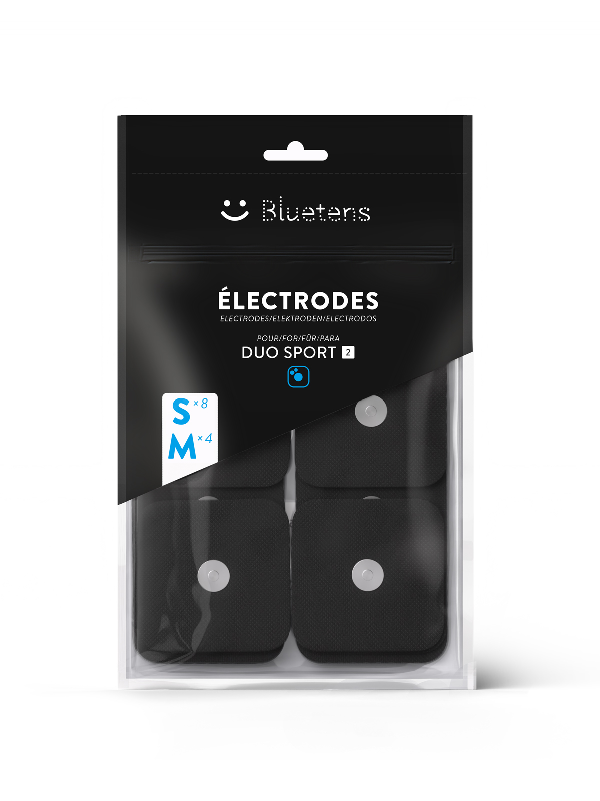 Bluetens® Duo Sport 2 Elektroden (4 Stück m / 8 Schwarz S) (Schwarz)
