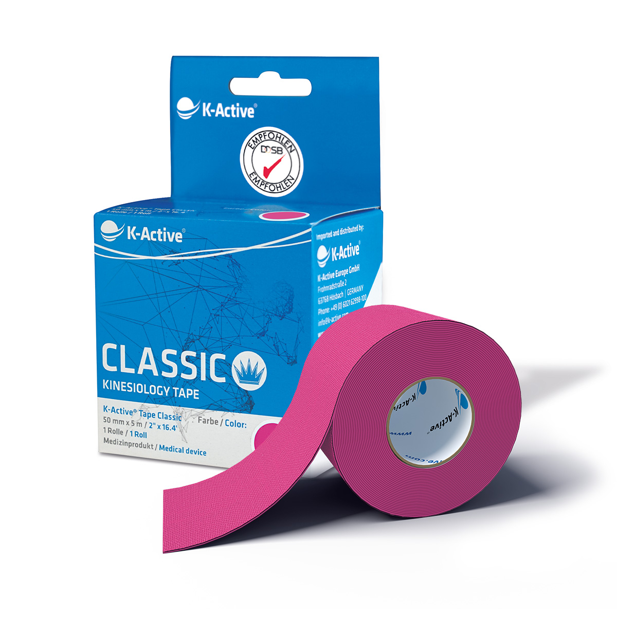 K-Active® Tape Classic 1er-Box 5m, Pink Kactive_Tapeverpackung_Classic_1er_Pink_mitRolle