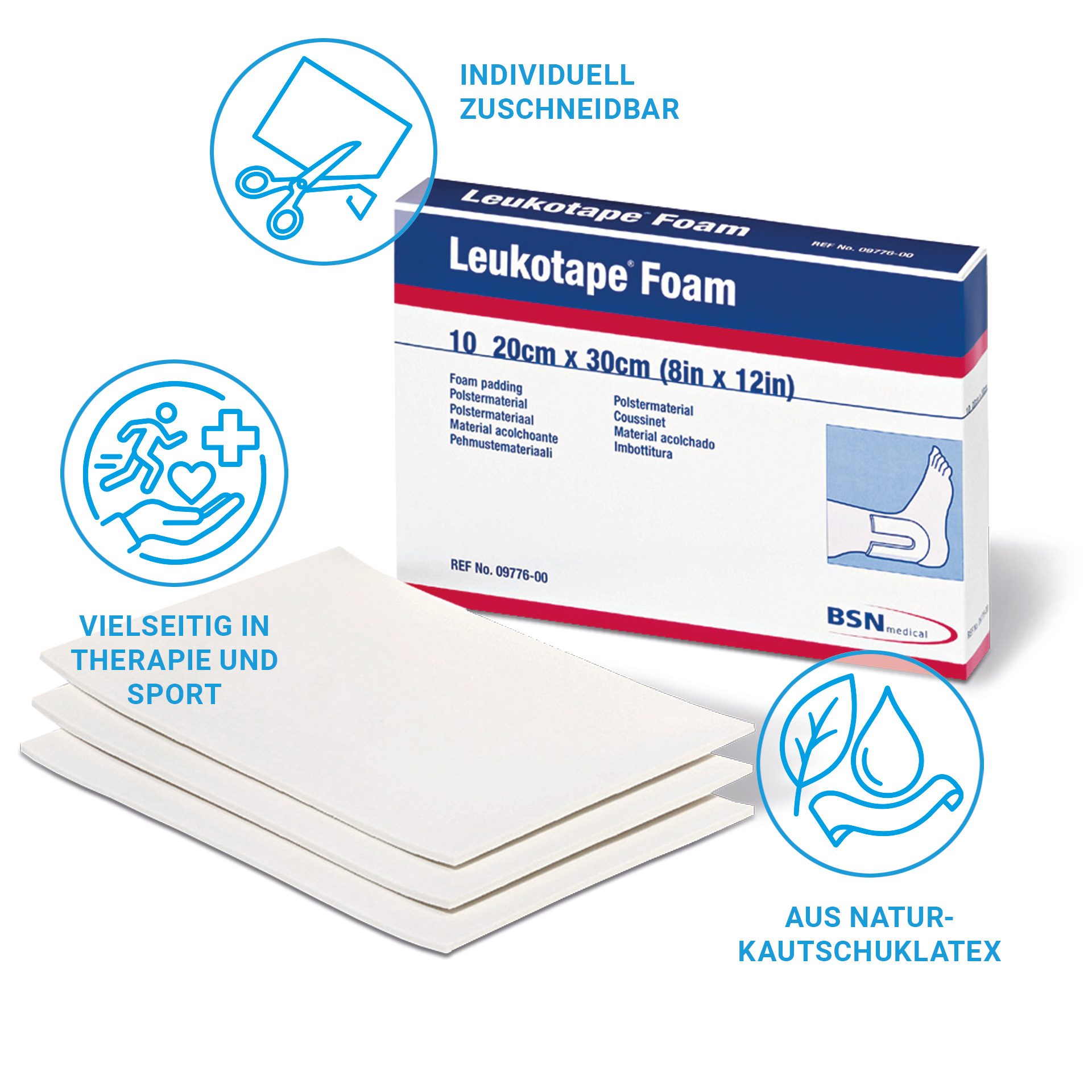 BSN® Leukotape® Foam 10 Stück, 20 cm x 30 cm