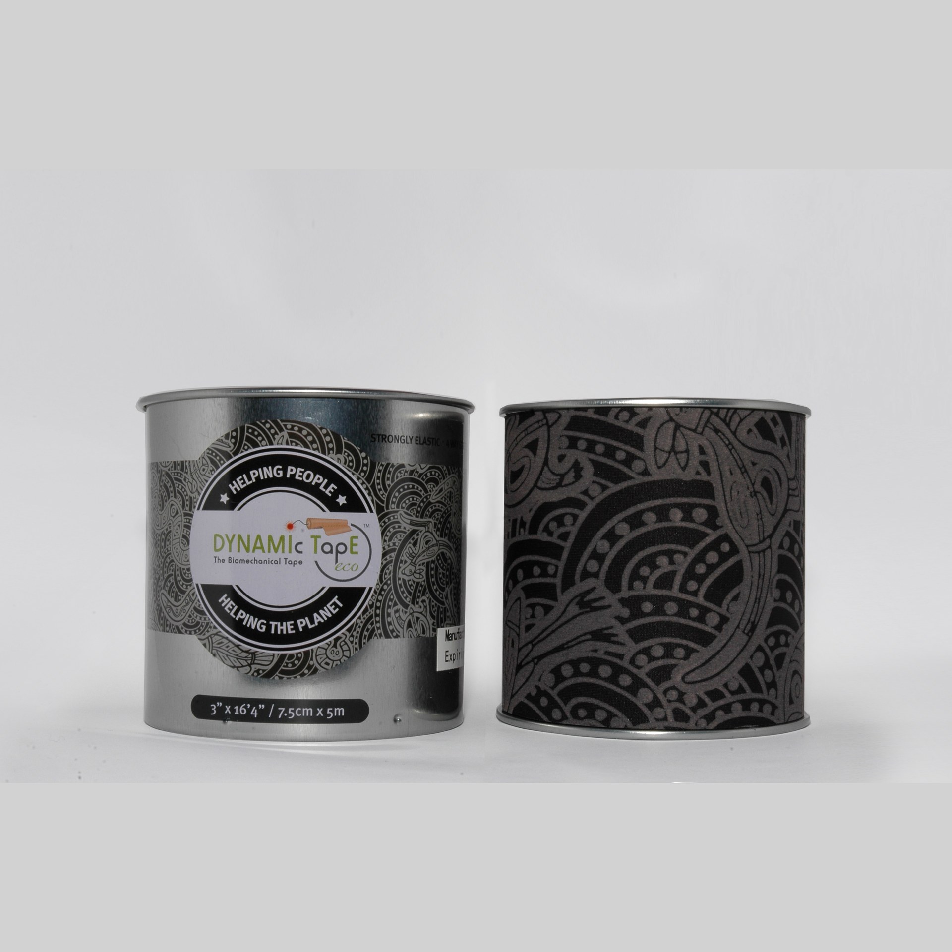 Dose und Rolle Dynamic Tape ECO 7,5 cm nebeneinander