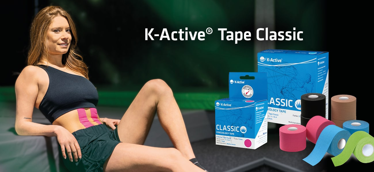 K-Active Kinesiologie Tape GENTLE mit STRATAGEL® Klebertechnologie wasserabweis